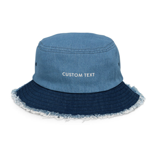 CUSTOM TEXT - Distressed denim bucket hat